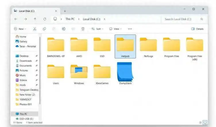 Win11ûװۻºC̶inetpubļ