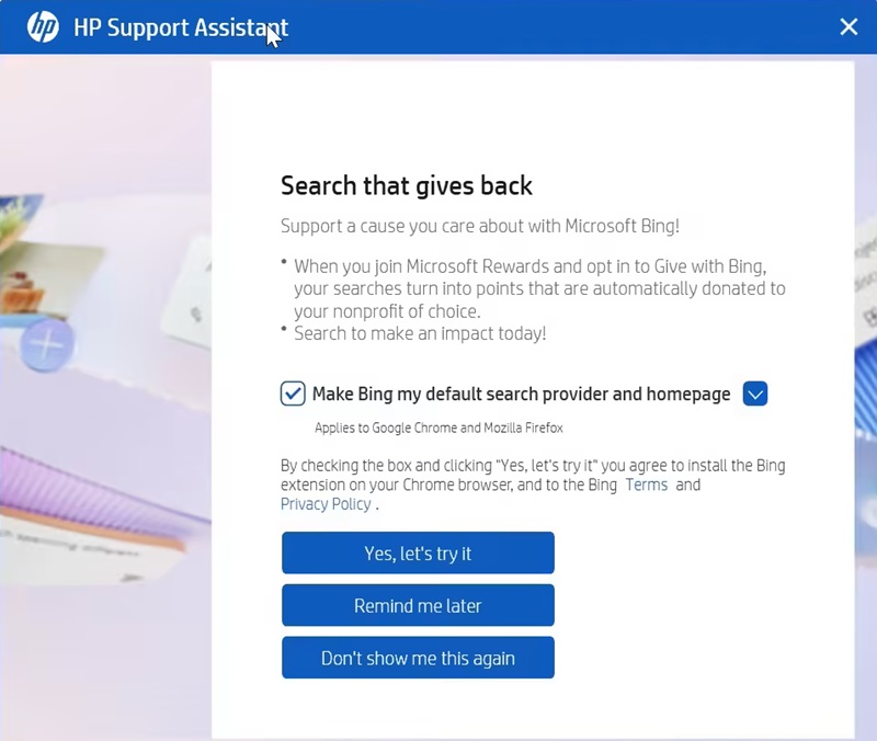 惠普预装工具引发争议:Win11电脑反复推送弹窗,引导设置Bing为默认搜索引擎