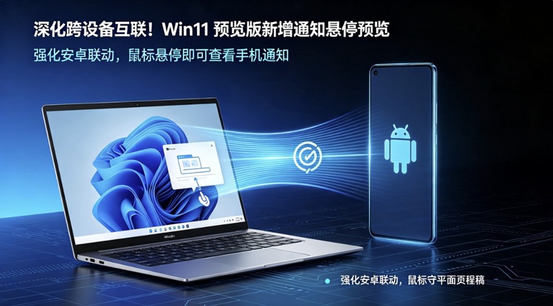 深化跨设备互联!Win11预览版新增通知悬停预览,强化安卓联动