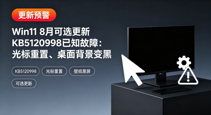 Win11 8月可选更新KB5120998已知故障:光标重置、桌面背景变黑