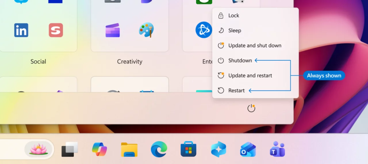 Win11��Դ�˵�ӭ��������ͨ�ػ���������ǿ�Ƹ��£����²���������ѡ