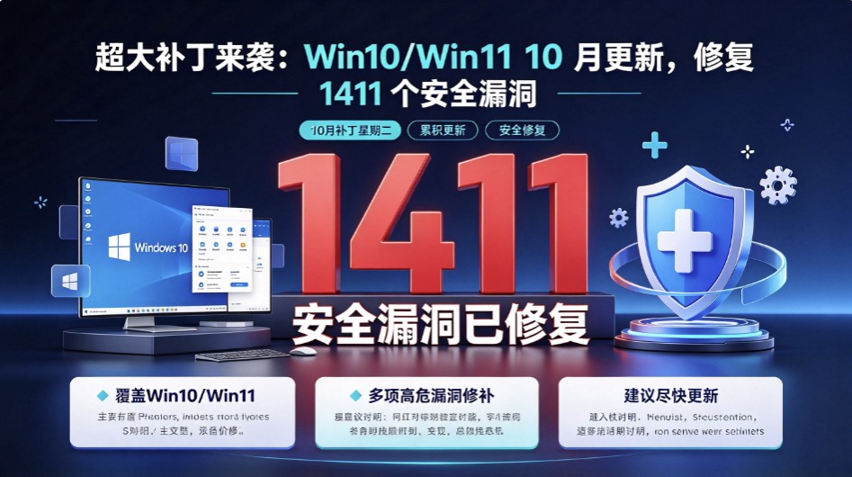 超大补丁来袭:Win10Win11 10 月更新,修复 1411 个安全漏洞